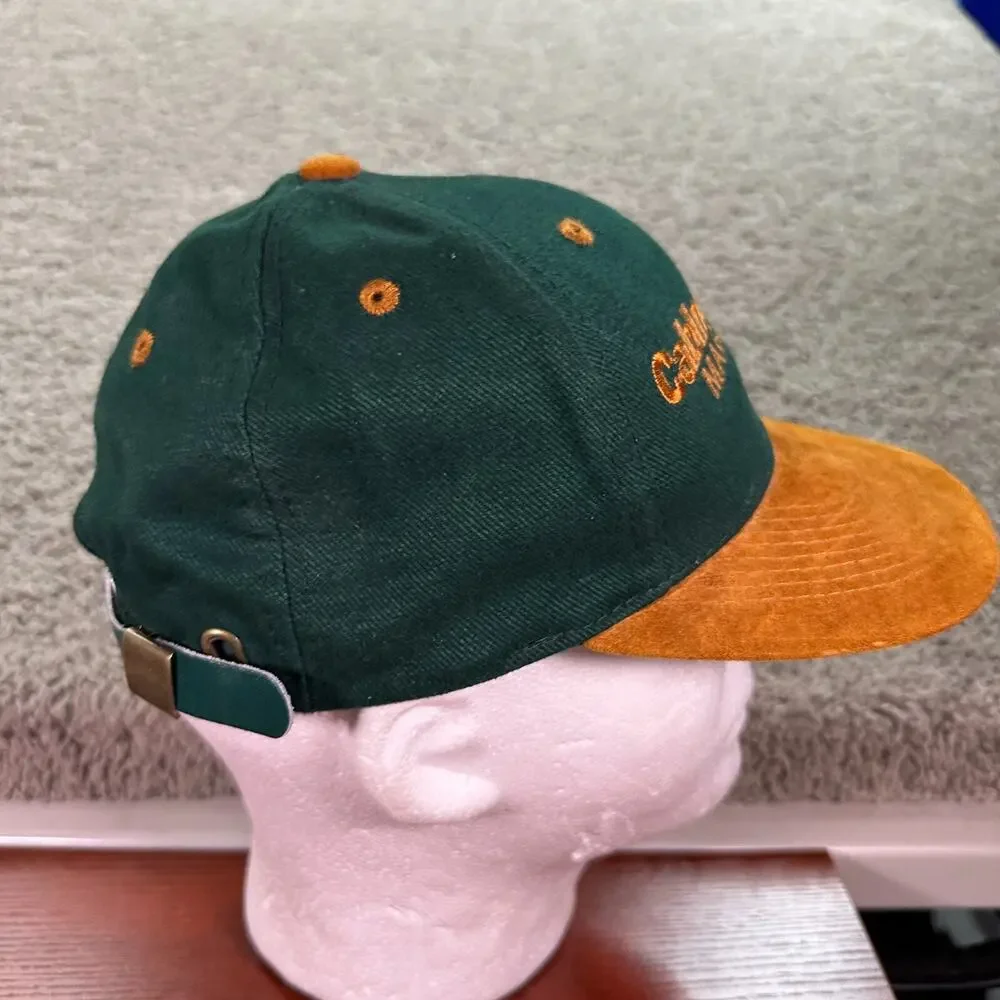 VINTAGE Cabinetmaker Magazine Hat Mens OS Green Suede Leather Brim Strapback - Picture 6 of 10